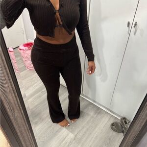 Brown Ribbed Women's Pant  Set